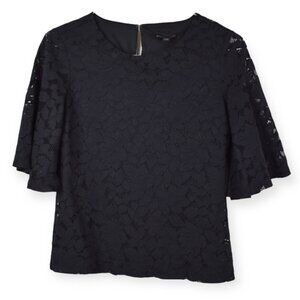 Banana Republic Blouse XS Women Black Lace Floral Print Nylon Blend Flare Sleeve